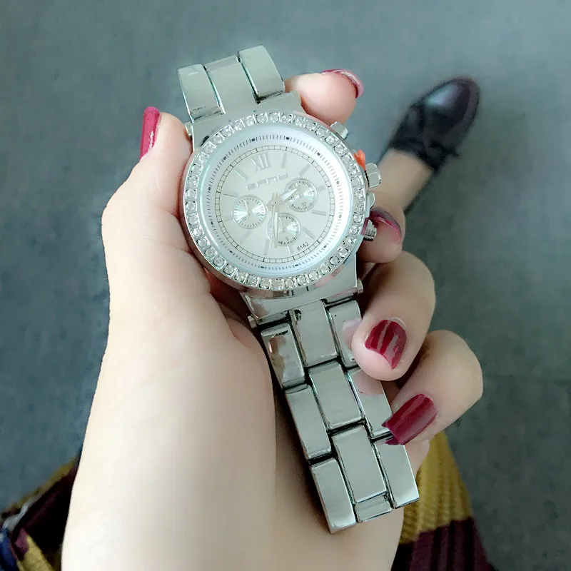 

2016 Hot Sale Fashion Three-Eyes Dial Luxury SFNY Brand Lady Quartz Watches Gold Rhinestone Women Alloy Watch Relogio Feminino