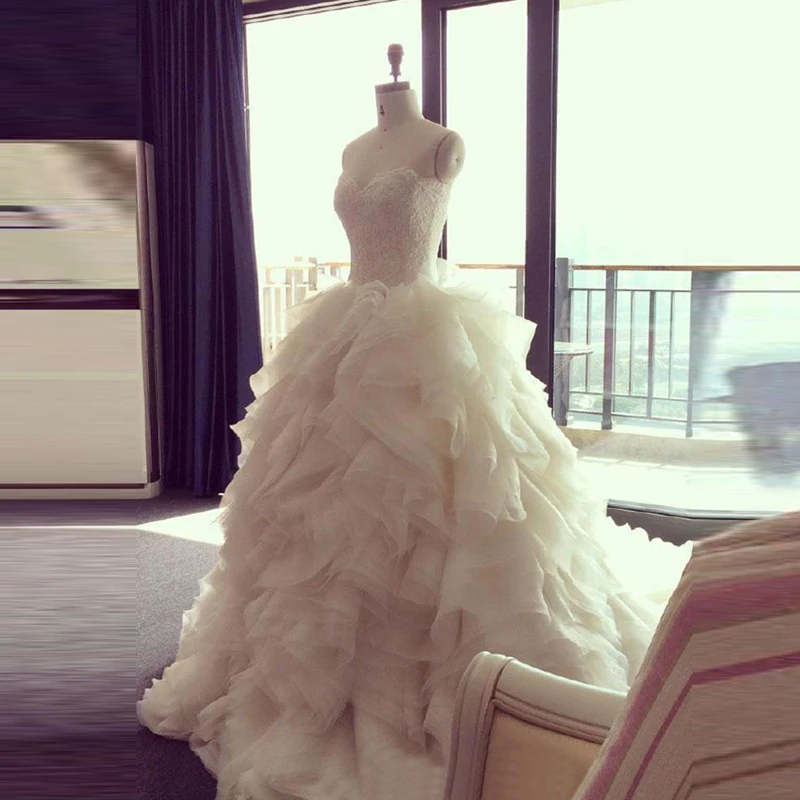 

Haute Couture Robe de mariee Ruched Wedding Gowns Flouncing Ruffles Strapless Bridal Gowns Custom Made Luxury Vestido de noiva