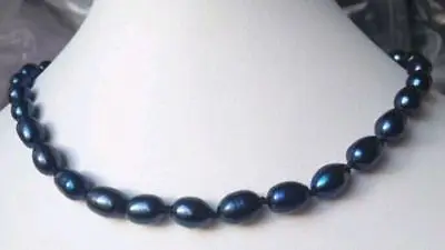 

FREE SHIPPING 9x10mm Black Tahitian Cultured Pearl Necklace 18''AAA