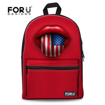 

FORUDESIGNS new design red lip tongue print backpack America German flag canvas school backpack women travel casual leisure bag