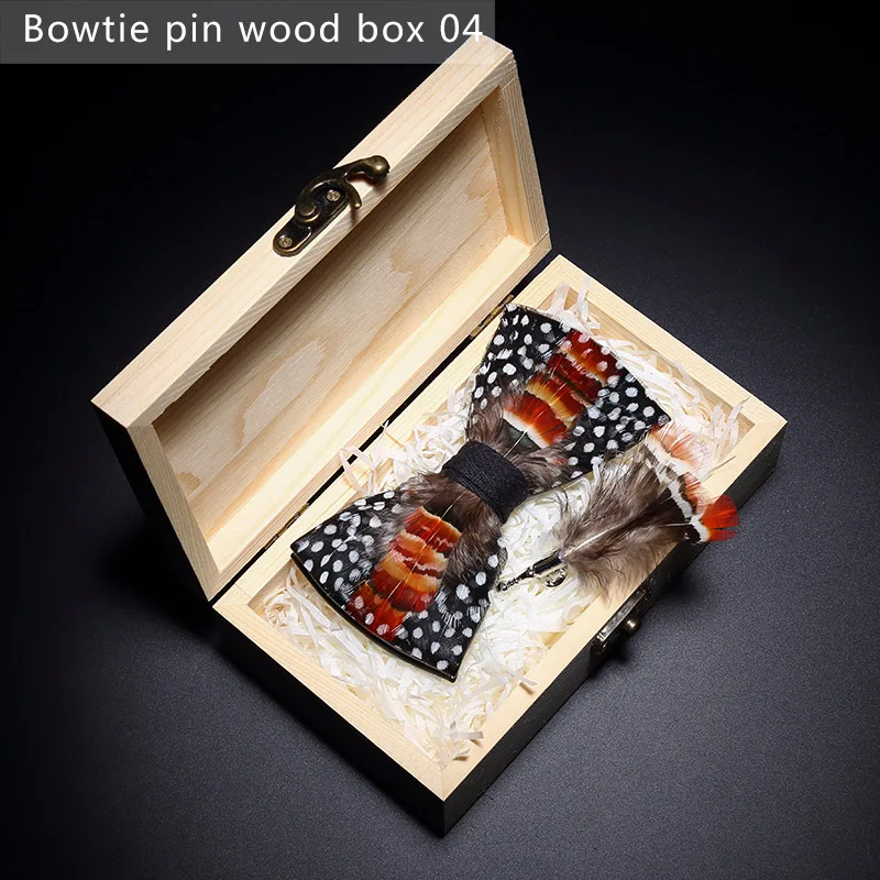 Bowtie pin wood box4 JEMYGINS, дизайн, галстук-бабочка, перо, бант, изысканная ручная работа, Мужская брошь для галстука-бабочки, деревянная булавка, подарочный набор, Свадебная вечеринка - Цвет: Bowtie pin wood box4
