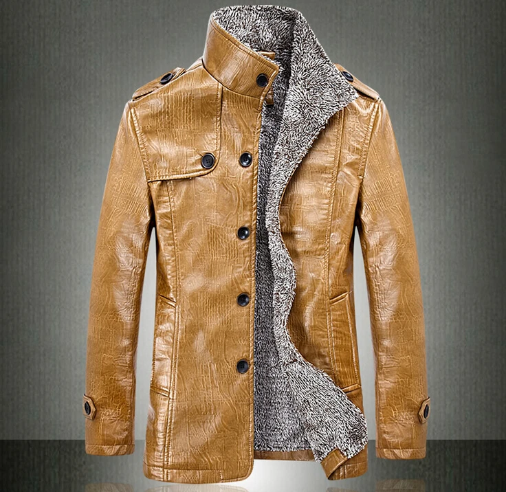 Thick Warm Mens Faux Fur Coat 2015 New Brand Suede Jacket Shearling Winter Coat Men Long Leather