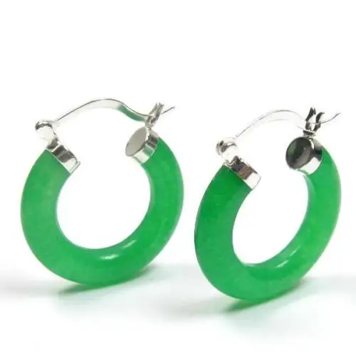 

wb001 Genuine Dark Green Jade Silver Click Earrings