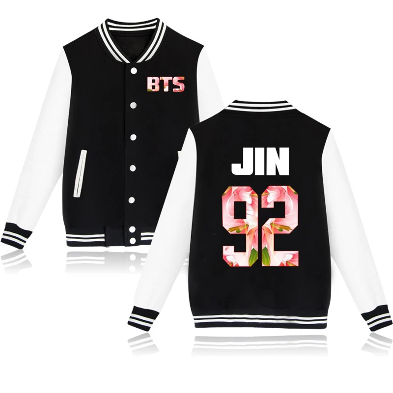 ARMY BTS Tshirts Kpop Baseball Uniform Zip-up Jacket Unisex Korean Style Oversized Clothes Ulzzang Vogue T Shirt Sweatshirt Top Tops