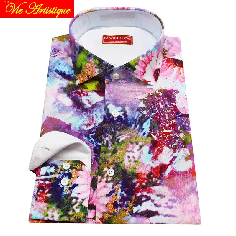 

На заказ, сшитое на заказ, мужское Хлопковое платье с цветочным принтом, рубашки, деловая официальная Свадебная блуза 2019 размера плюс, розовое масло, искусство, цветок