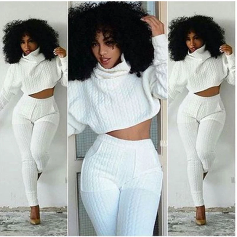 

Women Two Pieces Set Knit Fitted Crop Tops Casual Suits 2 piece set for women top and pants Fashion Jogger Set Lounge S-XXL