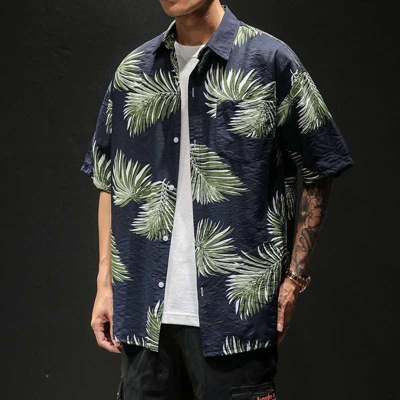 

Harajuku Printing Mens Shirts Leaf Hawaiian Men Shirt Large Sizes M-5XL Casual Men Shirt Short Sleeve