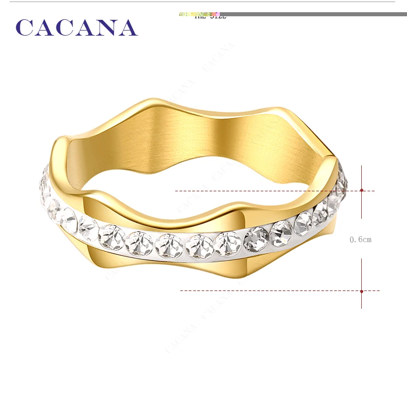 CACANA Stainless Steel Rings For Women CZ Wave Shape Fashion Jewelry Wholesale NO.R181 182