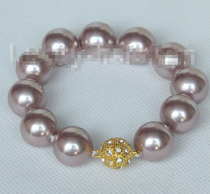 

Free shipping >>>>>>8" 16mm round purple seashell pearls Bracelet magnet clasp j10418