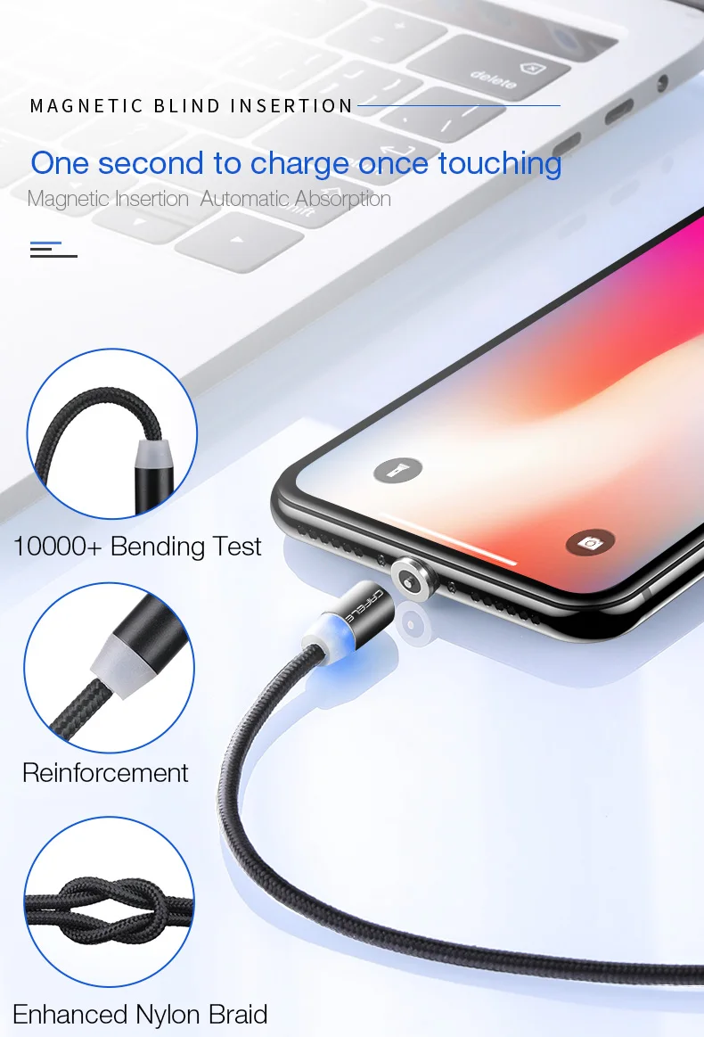 Cafele СВЕТОДИОДНЫЙ Магнитный зарядный кабель для iPhone, кабель Micro usb type C, магнитное зарядное устройство USB C для samsung Xiaomi huawei