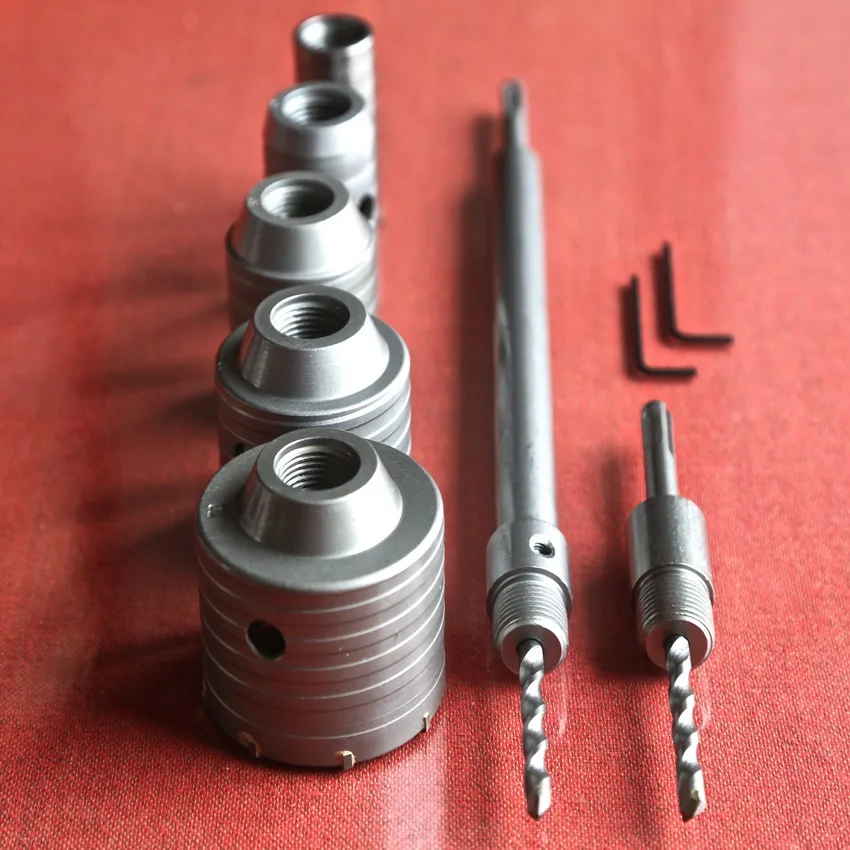 2015 new arrival 9PC/set TCT electric Hammer wall hole saw 30/40/50/60/70mm with 2pcs SDS plus extension rods 2pcs central drill