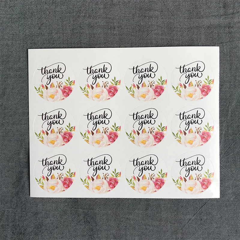 

120PCS Flower Round Thank You Handmade Cake Packaging Sealing Label Kraft Sticker Baking DIY Gift Stickers