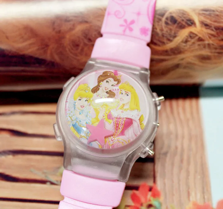 Детские часы Принцессы Диснея карикатурированные Эльза мигающий свет светящиеся электронные часы девочка мальчик игрушка часы светящиеся часы - Цвет: 10