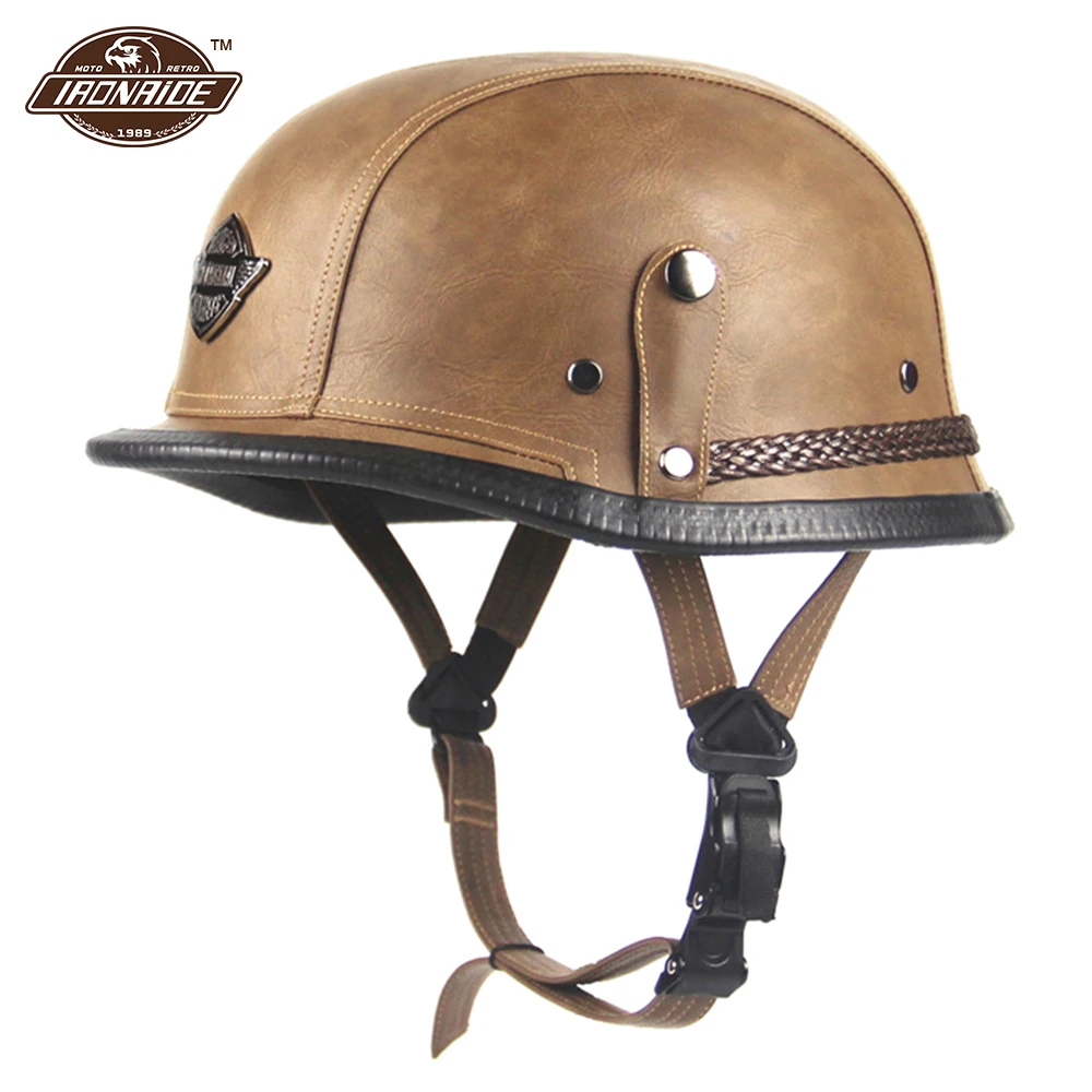 

New Retro Vintage Motorcycle Helmet Scooter Cruiser Touring Chopper Half Helmet German Style Synthetic Leather Moto Helmet DOT