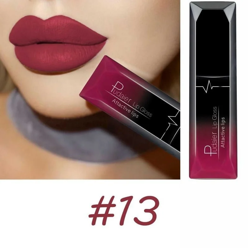 PUDAIER Matte Lipstick Waterproof Nude Velvet Glossy Lip Gloss Lipstick Lip Balm Sexy Red Lip Tint 21 Colors Women Makeup Gift - Цвет: 13