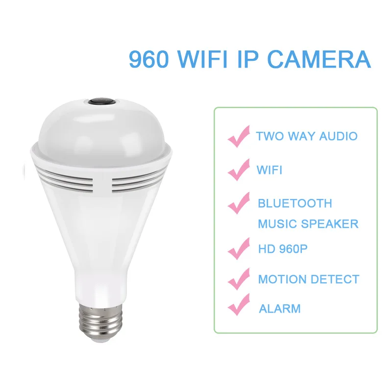 2pcs IP Camera Bulb 360 Panoramic 960P Light Camera HD Bluetooth font b Music b font