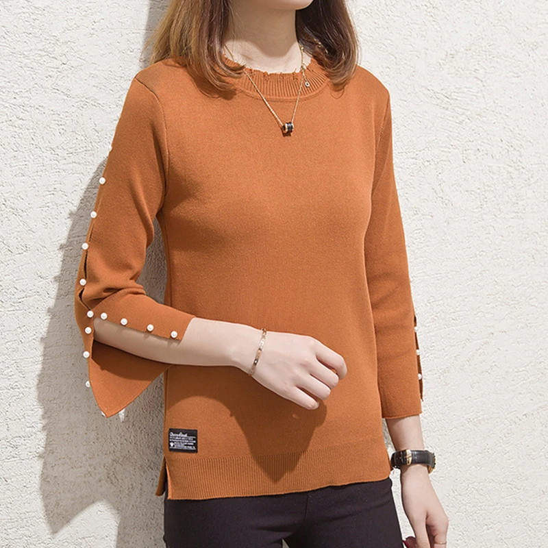 

Korean Casual Knitted Women Sweaters and Pullovers Long Sleeve Thin Knit Women Sweater Solid Oversized Crop Sweater