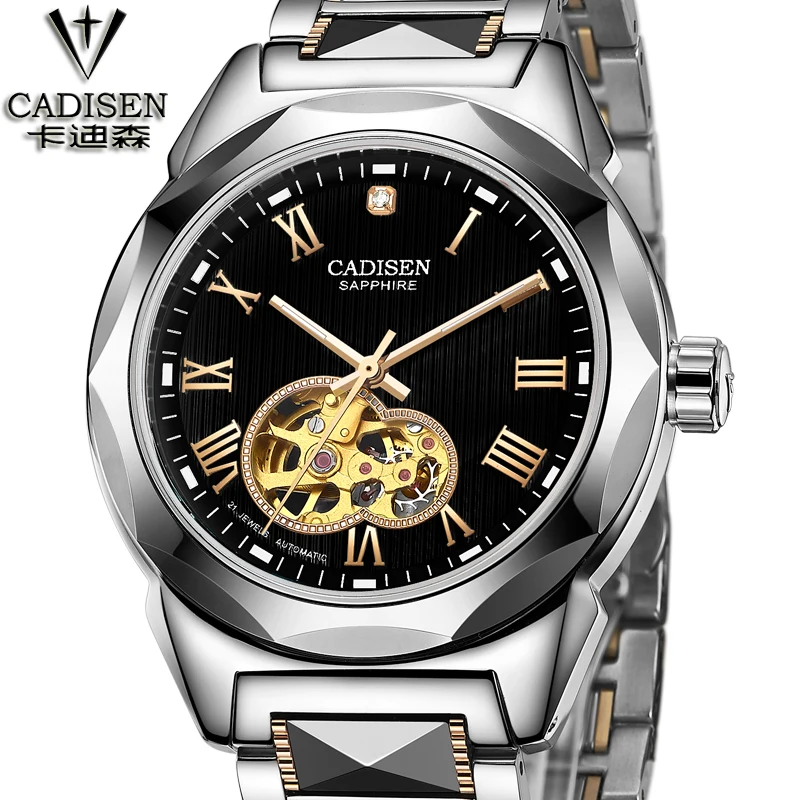 New CADISEN Relojes Watches Top Branded Mens Tungsten steel Skeleton Mechanical Watch Fashion Waterproof 50m Wristwatch | Наручные часы