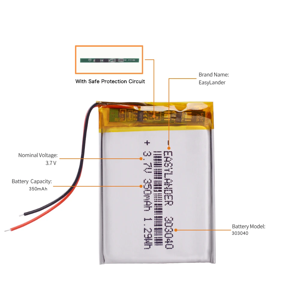 10pcsLot 3.7V 350mAh Rechargeable li Polymer Li