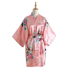 Женский кимоно для ванной домашний халат элегантный невесты свадебные мини Халаты район пижамы Ночное Ночная рубашка с павлином Ночное