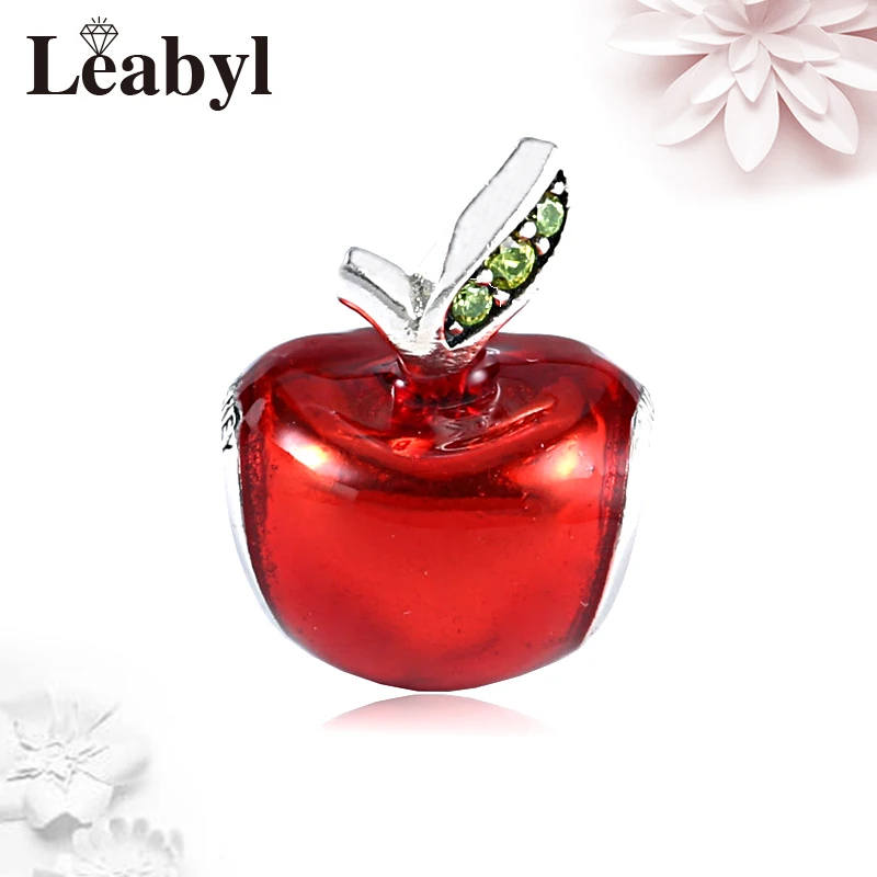 

2PCS/LOT Fashion Christmas Apple Bead fit Pandora Bracelet Red Apple Green Leaf Charm fit Bracelets & Bangles DIY Jewelry Making