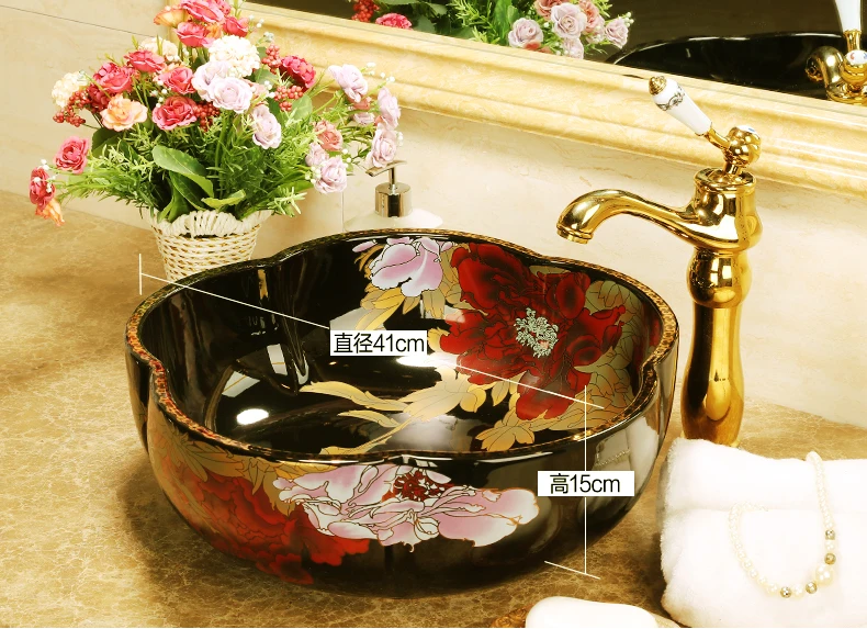 Flower Shape China Handmade Lavabo Ceramic Washbasin Europe Luxurious Artistic Bathroom Sink chinese ceramic wash basin sinks   (1)