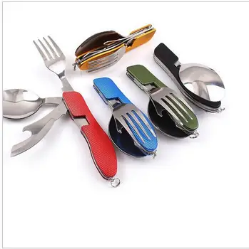 Best Outdoor Multi-Function Fork Knife Tableware Tools Stainless Steel Portable 4 In 1 Folding Fork Knife For Camping Picnic Travel