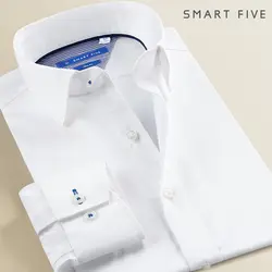 Смарт пять 2018 Формальные Для мужчин платье рубашки с длинным рукавом белый офисные Бизнес Хлопок Slim Fit Высокое качество, Большие размеры 45 46
