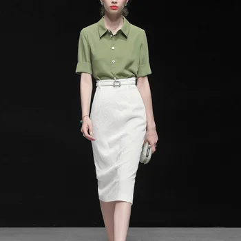 

Professional Suit 2019 Summer New Women's Fashion Temperament Two-piece Short-sleeved Shirt Jacket Hip Skirt Two-piece Suit