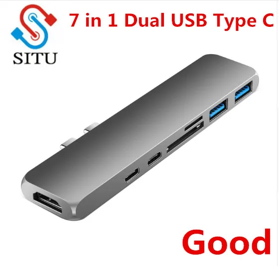 

USB Type C Hub Adapter 7 in 1 Dual USB Type C Dock For MacBook Pro with 4K HDMI USB C USB3.0 SD/Micro--SD Card Reader