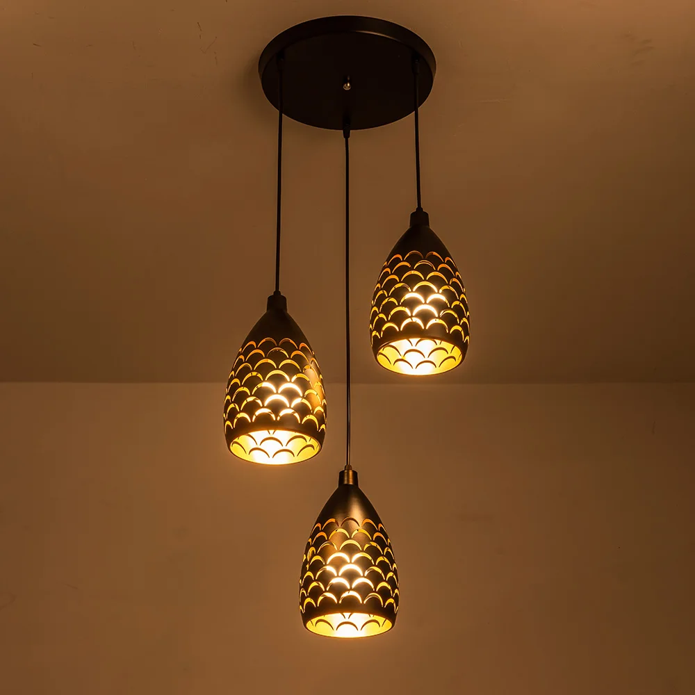 

Simple iron etching lampshade ring LED chandelier round bedroom study restaurant chandelier cafe bar