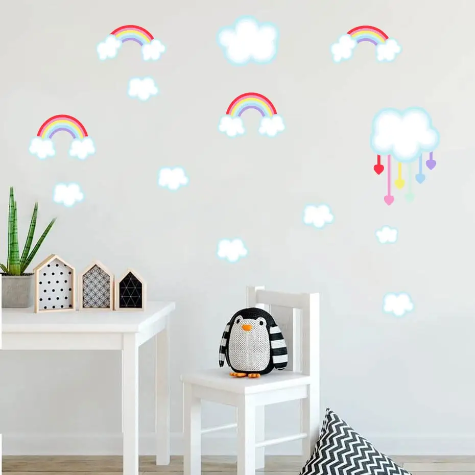 

Colorful Rainbows and Clouds Color Wall Stickers Adhesive Decals For Kids Room Baby Girls Bedroom Removable Wallpaper Home Decor