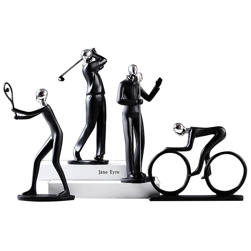 Modern Resin Abstract Sports Man Miniature Figurines Black Rider Statue Craft Ornaments Home Office Living Room Decoration Gifts | Дом и сад