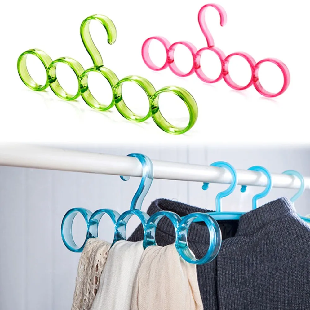 

Cloth Hanger Eco-friendly 5-hole Ring Rope Slots Holder Hook Scarf Wraps Shawl Storage Hanger -39