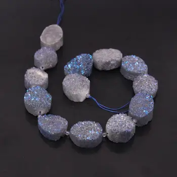 

Approx13Pcs/Strand Blue Grey Titanium Natural Agates Drusy Geode Oval Slab Pendant Beads,Raw Crystal Quartz Druzy Nugget Jewelry