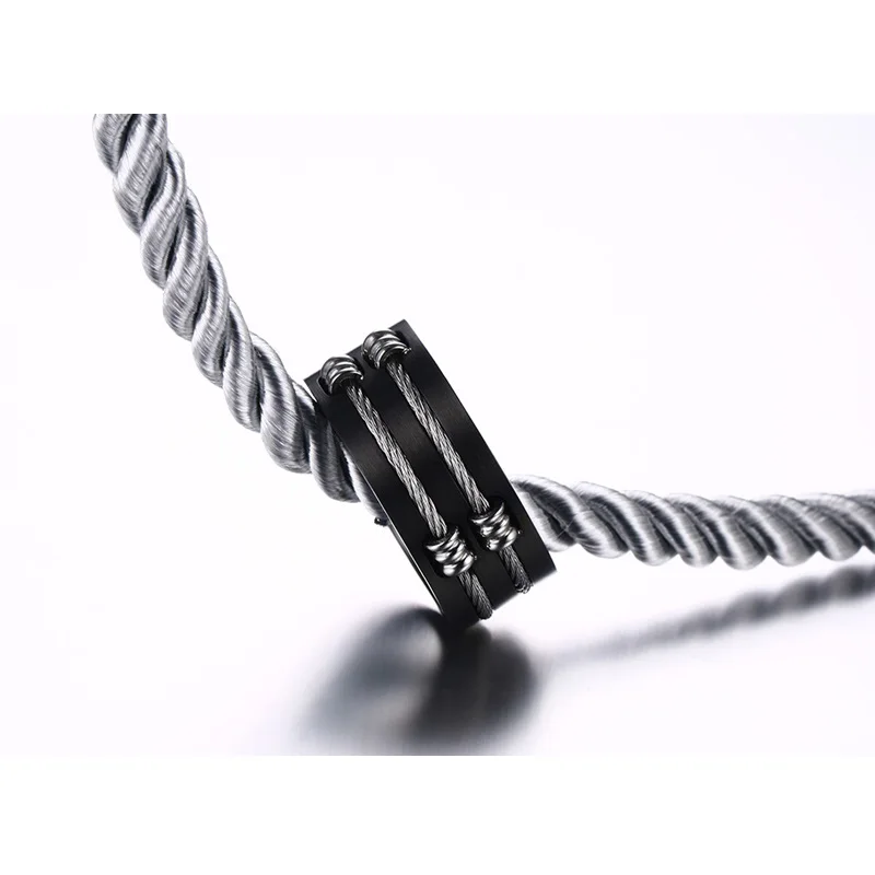Vnox Men's Black Ring Stainless Steel Cool Wire Rings For Male Boy Punk Rock
