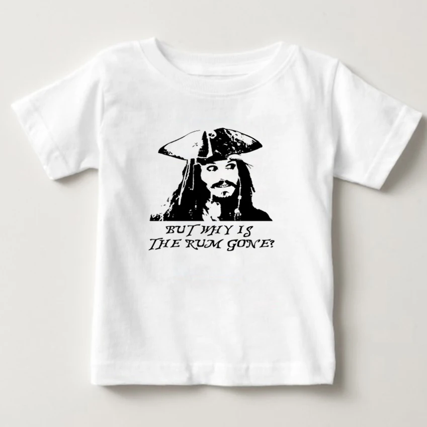 

New style Short-sleeves children T-shirt Pirates of the Caribbean shirt White punk prints captain jack sparrow Hip hop t shir