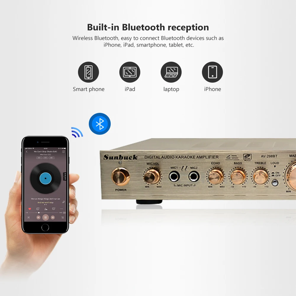 SUNBUCK 200 Вт + 220 В FM SD USB Дистанционное управление 5 канальный Bluetooth 4 1 стерео цифровой
