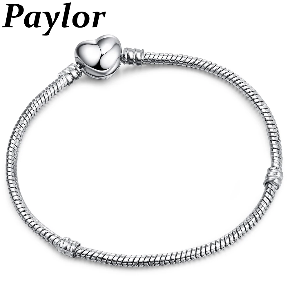 

Love Heart Clasp Brand Bracelet for Women Fit Lady Bead Charm Bracelet 17-21CM Size European Diy Jewelry Making