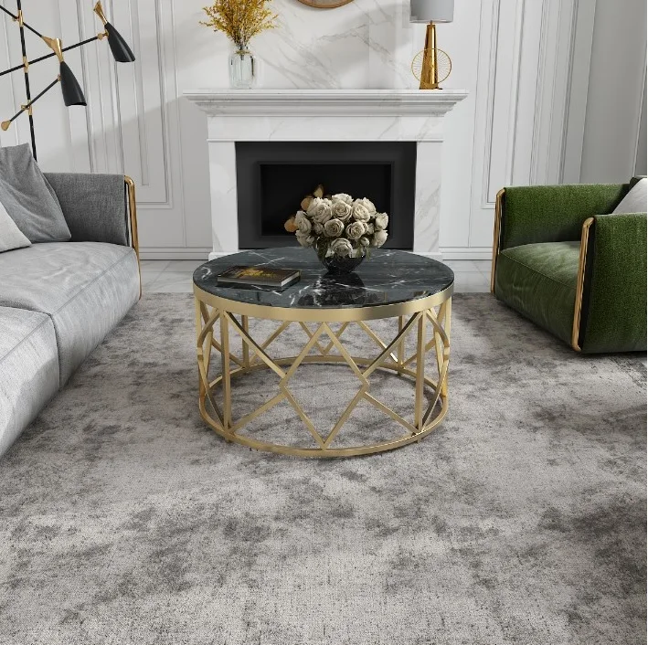 80cm Round Marble Coffee Table with Metallic Tones Brushed Steel Frame 80cm Round Marble Coffee Table with Metallic Tones Brushed Steel Frame
