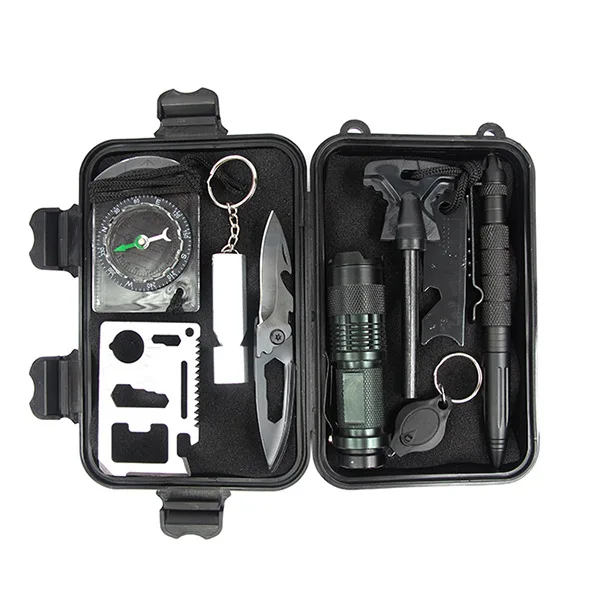 

10 in 1 Survival Tools Box Multifunctional Tools Kit Military Equipments Knife Whistle Camping Outdoor Accessories Emergency