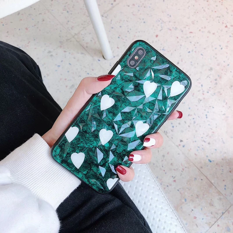 Luxury Jelly Soft Diamond Texture Phone Case For iphone XR X XS MAX 6 6S 7 8 Plus Silicone Love Heart Pattern Back Cover Case (2)