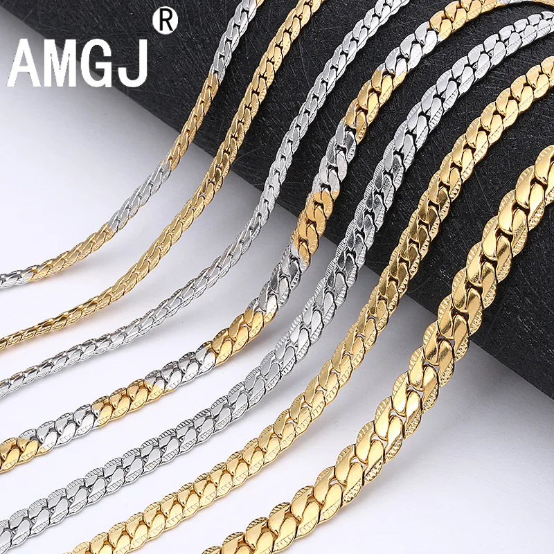 

HIP Hop Gold Color Stainless Steel Curb Cuban Link Chain Necklaces Choker 55CM Long Flat Emboss Snake Chain for Men Jewelry