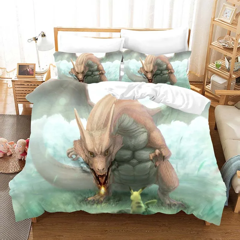 Pokemon Cartoon anime 3d bedding set Duvet Covers Pillowcases pikachu 3pcs Anime comforter bedding sets bedclothes bed linen - Цвет: 6