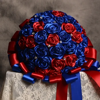 

Hand made Satin Ribbon Rose 2017 Wedding flowers Blue&Red Bridesmaid Bridal Bouquets artificial 3D Rose Wedding Bouquet Rose