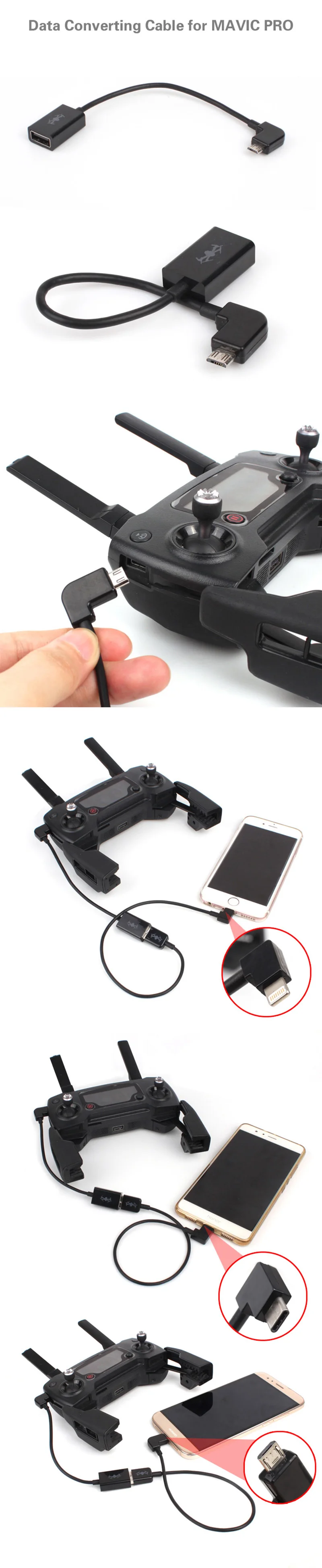 DJI Spark Mavic Remote Controller Data Converting Cable USB Port Energy Conversion Line Wire for Smartphone Tablets Cellphone (10)