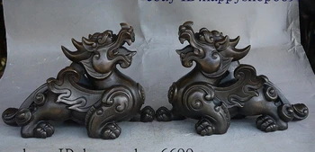 

10" China Fengshui Myth animal Bronze Wealth Exorcism Unicorn Pixiu Statue Pair