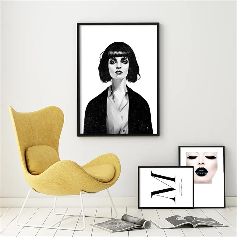 modern women face picture black white art wall print painting makeup