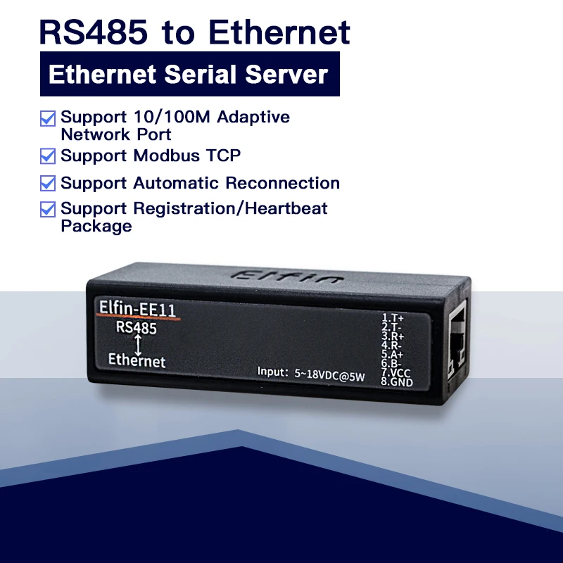 Serial Port RS485 To Ethernet Device Server IOT Data Converter Supports Elfin-EE11 EE11A TCP/IP Telnet Modbus TCP Protocol
