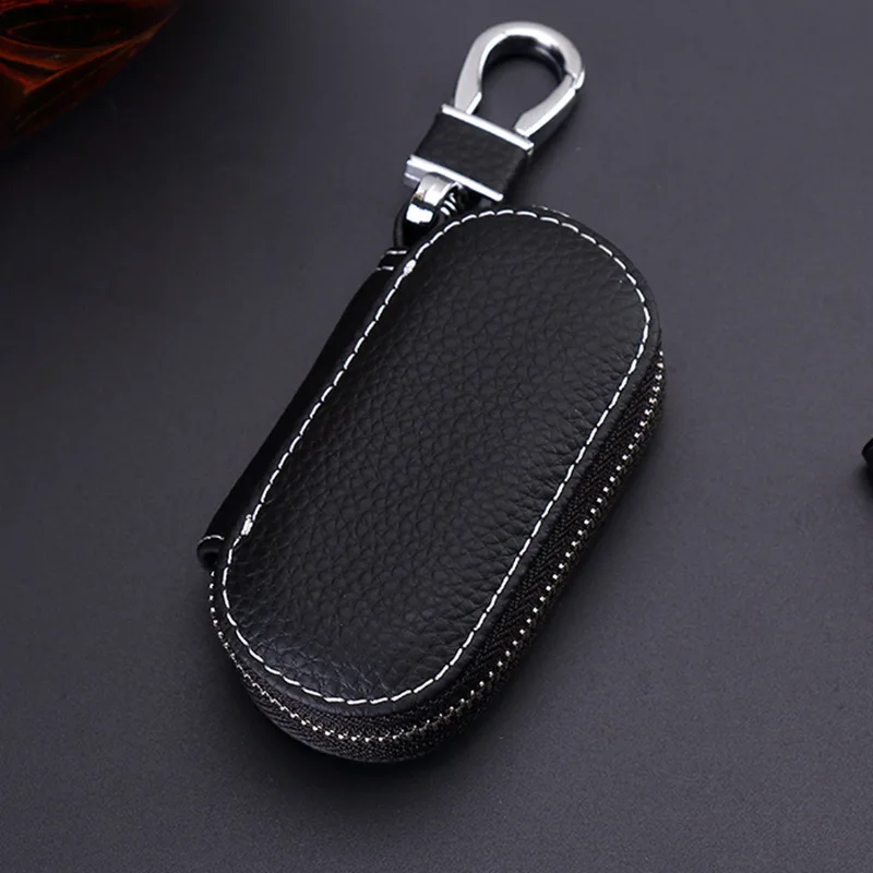 

Wholesale leather car key cases universal remote control zippers cowhide key bag embossed leather custom 4S gift